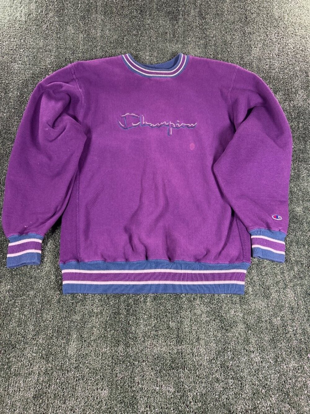 Champion Reverse Weave Crewneck Men's L Purple 90s Vintage Script Logo Made in U